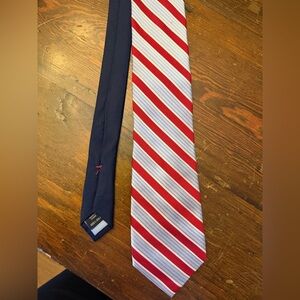 Tommy Hilfiger Red and White Striped Silk Tie
